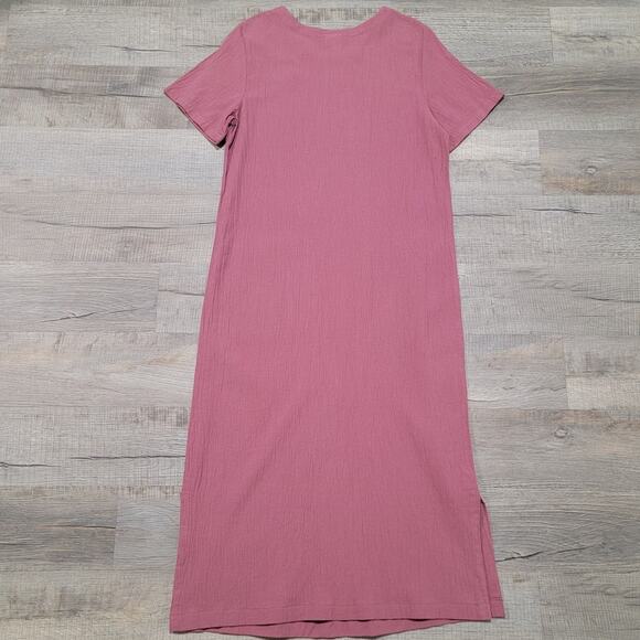 Cotton by Hari Casuals Crinkle Art Maxi Dress Mauve Pink Pockets Boho Milkmaid - Picture 2 of 6